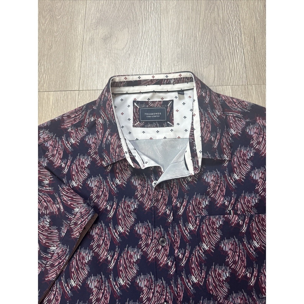 7 Diamonds Shirt Men's Medium Ticket To Ride Woven Stretch M Summer Short Sleeve